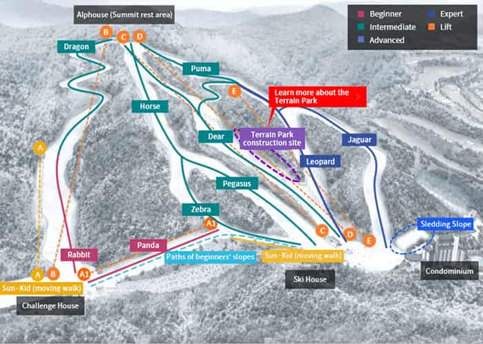 elysian gangchon resort slopes map 700x499 1